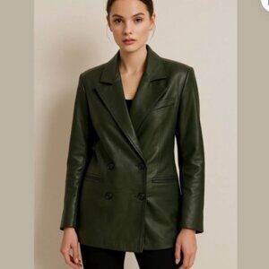 7 for All Mankind Olive Green Wrap Blazer Faux Leather Jacket Blazer sz L
